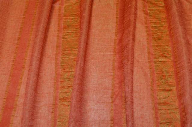 Vendita on line tessuto tenda organza stropicciata arancio con riga damascata - prodotti