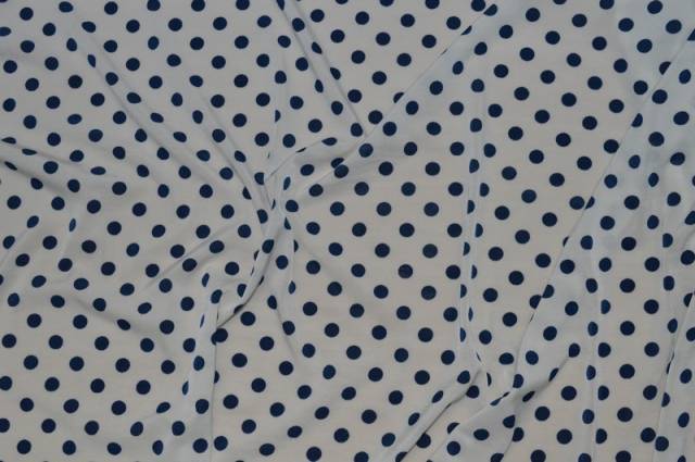 Vendita on line maglina bi stretch pois blu su fondo bianco - tessuti abbigliamento poliestere 