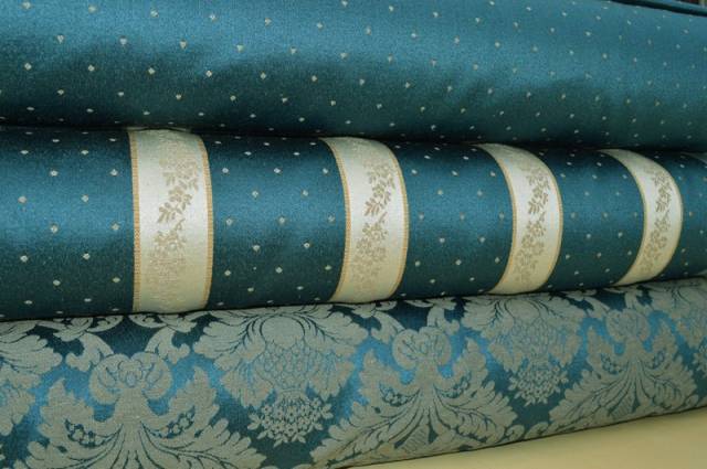Vendita on line tesuto damascato jacquard coll. grace pois blu - tessuti arredo casa