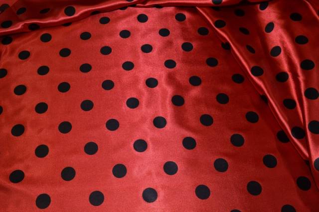 Vendita on line tessuto fodera raso pois nero fondo rosso minnie - ispirazioni carnevale raso unito e fantasia