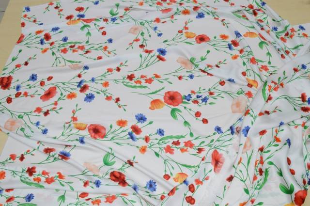 Vendita on line rasatello fantasia floreale fondo bianco - tessuti abbigliamento poliestere 