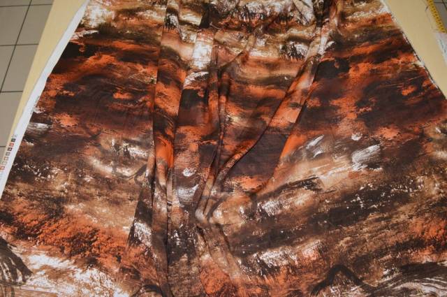 Vendita on line tessuto viscosa fantasia sfumata arancio/marrone - tessuti abbigliamento viscosa