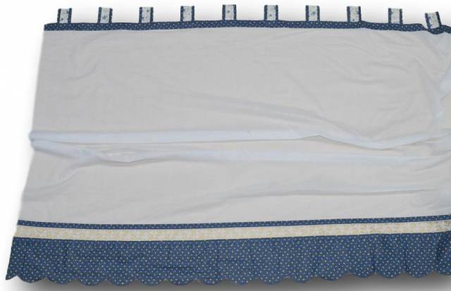 Vendita on line tendino tirolese balza cotone fiori blu altezza 240 - tessuti per tendine metraggio a vetro tirolesi