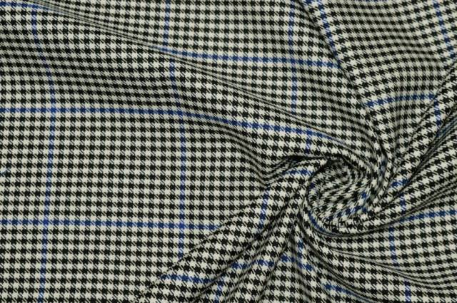 Vendita on line tessuto cotone micro fantasia bianca/nera con scacco azzurro - tessuti abbigliamento