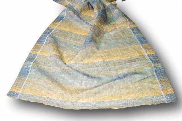 Vendita on line tessuto organza oro/blu - tessuti per tendine metraggio a vetro