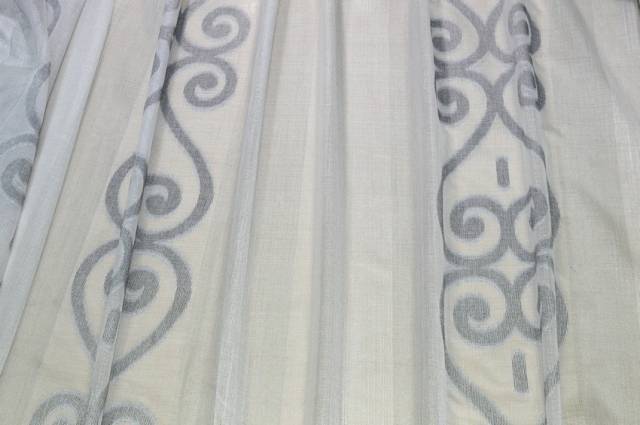 Vendita on line tessuto tenda ricamo jacquard bianco argento - tessuti per a metraggio classiche