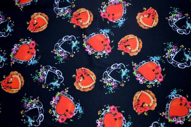 Vendita on line tessuto rasatello stretch fantasia hearts - tessuti abbigliamento poliestere 