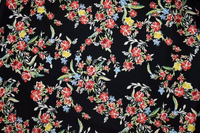 Vendita on line tessuto gabardine fantasia floreale fondo nero 207 - cotoni fantasie varie