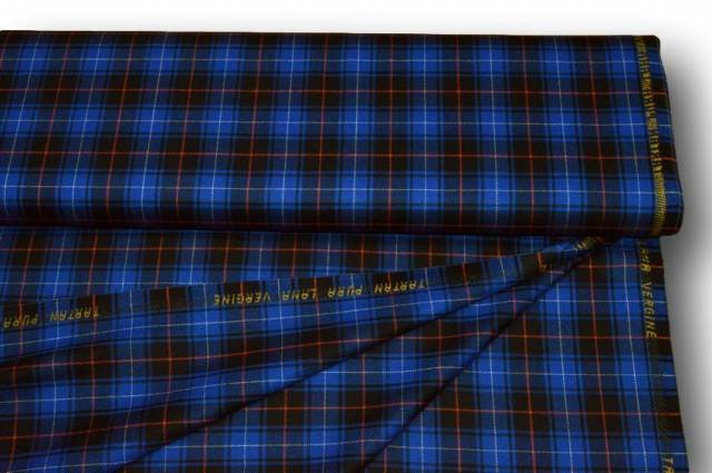 Vendita on line tessuto tartan scozzese lana blu elettrico/nero - tessuti abbigliamento