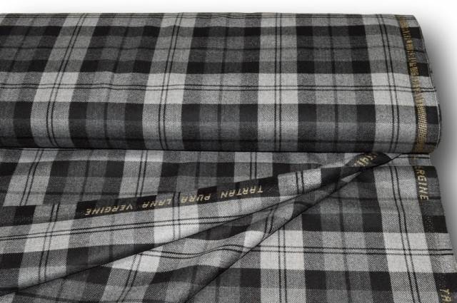 Vendita on line tessuto tartan scozzese lana grigio - tessuti abbigliamento