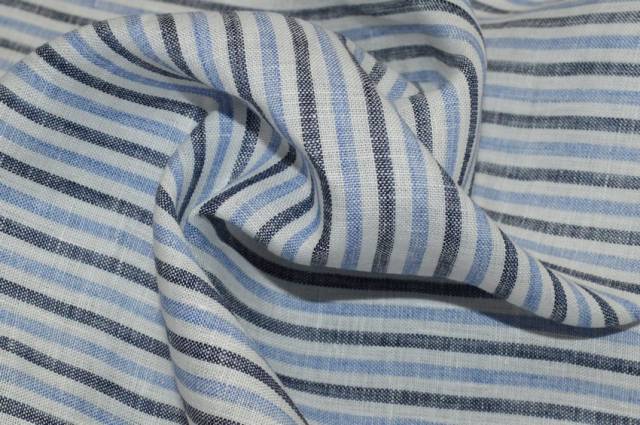 Vendita on line tessuto puro lino camicia riga azzurra blu - tessuti abbigliamento lino fantasia