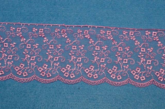 Vendita on line tulle ricamato rosa altezza 7 cm - mercerie e accessori cucito pizzi vari ricamati