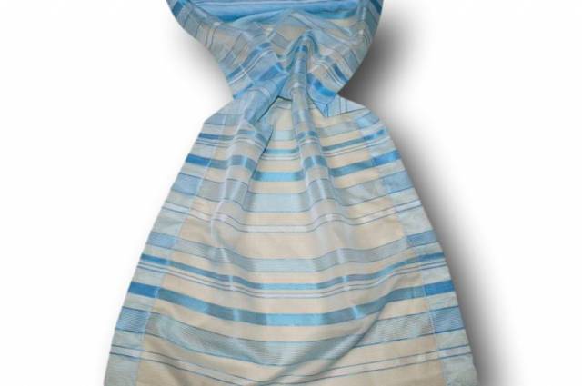 Vendita on line scampolo tendino organza rigato azzurro - tessuti per scampoli