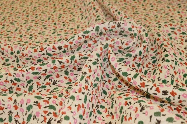 Vendita on line tessuto misto seta effetto stropicciato fiorellino fondo panna - tessuti abbigliamento