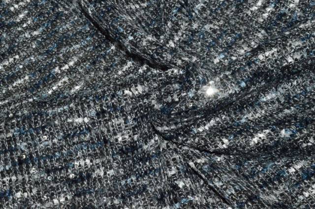 Vendita on line tessuto jersey trama effetto chanel grigio blu - tessuti abbigliamento poliestere fantasia