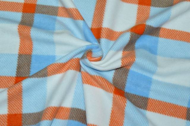 Vendita on line tessuto pile scacco azzurro arancio - tessuti abbigliamento