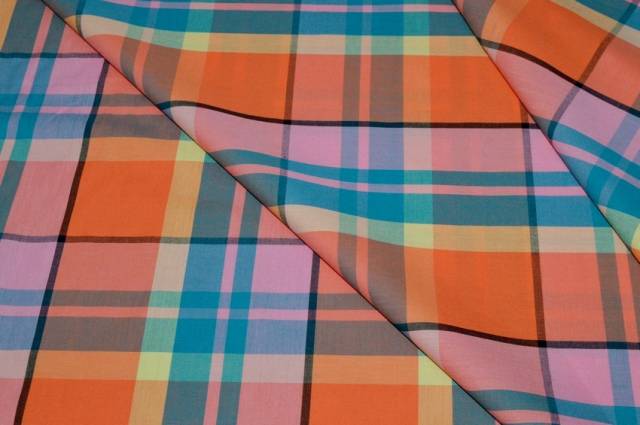 Vendita on line tessuto puro cotone camiceria scacco arancio rosa - tessuti abbigliamento camiceria