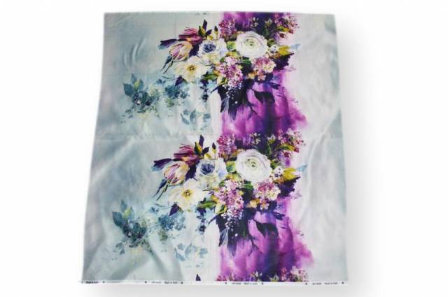 Vendita on line scampolo rasone fantasia alta moda bouquet viola azzurro - occasioni e scampoli