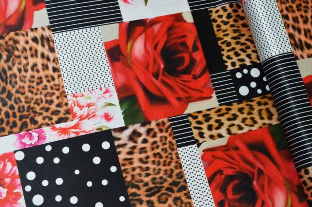 Vendita on line tessuto rasone fantasia patchwork alta moda - tessuti abbigliamento poliestere 