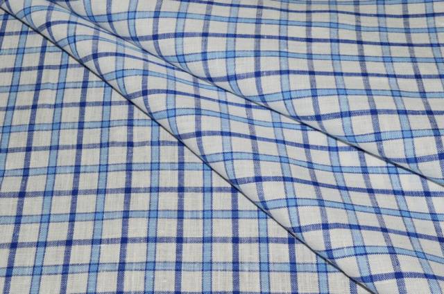 Vendita on line tessuto camiceria puro lino scacco azzurro blu - tessuti abbigliamento lino fantasia