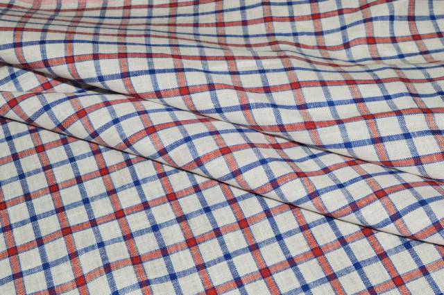 Vendita on line tessuto camiceria puro lino scacco rosso blu - tessuti abbigliamento lino fantasia