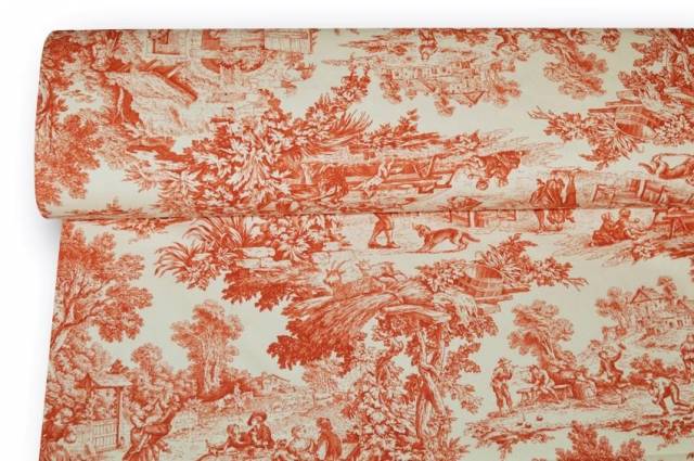 Vendita on line tessuto cotone panama toile de jouy mattone - cotoni de jouy