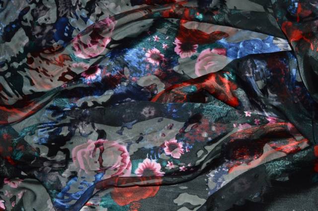 Vendita on line tessuto devoreh pura seta fantasia floreale fondo nero - tessuti abbigliamento sete
