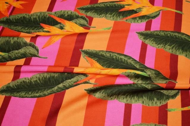 Vendita on line tessuto viscosa fantasia tropicale arancio - tessuti abbigliamento viscosa