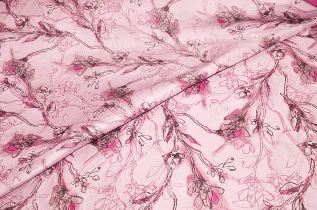 Vendita on line scampolo broccato fiore stilizzato fondo rosa - tessuti abbigliamento poliestere fantasia