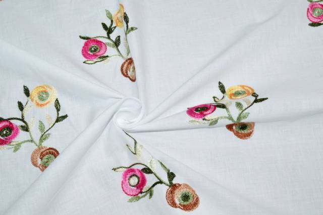 Vendita on line tessuto batista puro cotone con fiore ricamato giallo rosa - cotoni fantasie e frutti