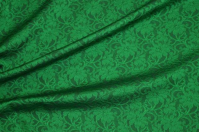 Vendita on line tessuto broccato fondo nero effetto pizzo verde - tessuti abbigliamento