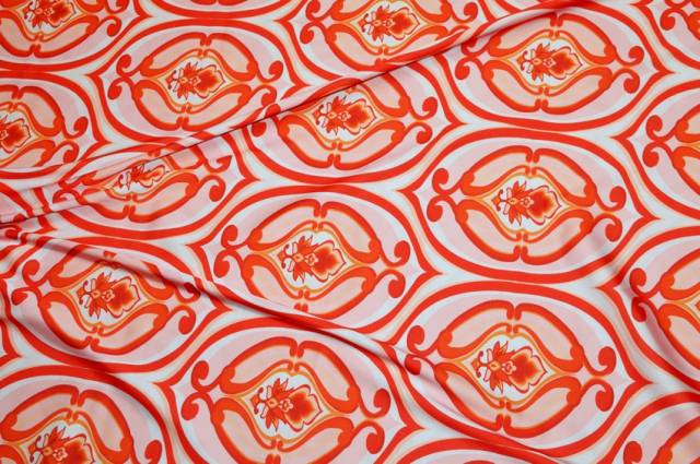Vendita on line tessuto rasatello streatch medaglione arancio - tessuti abbigliamento