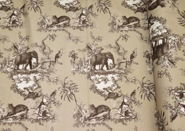 Vendita on line tessuto panama puro cotone toile de jouy beige disegno giungla - cotoni de jouy