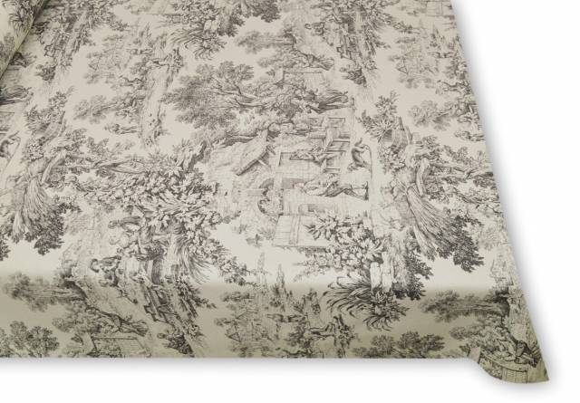 Vendita on line tessuto antimacchia puro cotone toile de jouy grigio - tessuti arredo casa per tovaglie per antimacchia