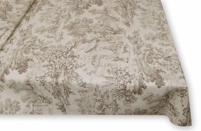 Vendita on line tessuto antimacchia puro cotone toile de jouy beige - cotoni