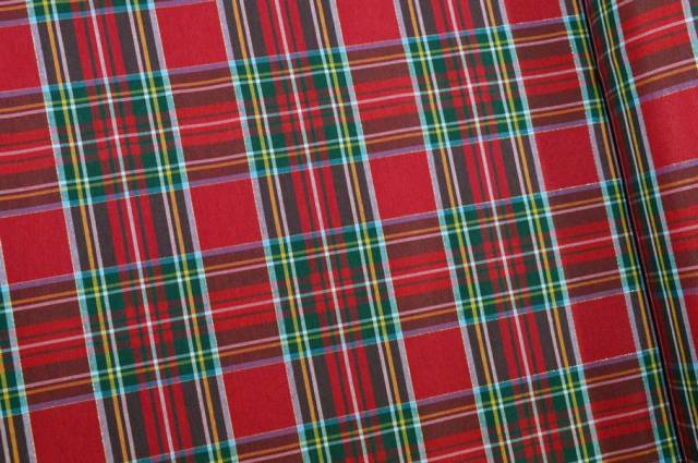 Vendita on line tessuto arredo scozzese rosso filo lurex oro - ispirazioni tessuti natalizi