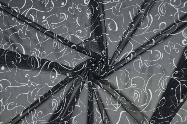 Vendita on line tessuto tulle elasticizzato fantasia volti astratti - tessuti abbigliamento e reti