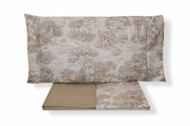 Vendita on line completo lenzuola matrimoniale tessitura randi modello jouy variante beige - biancheria per la casa offerte