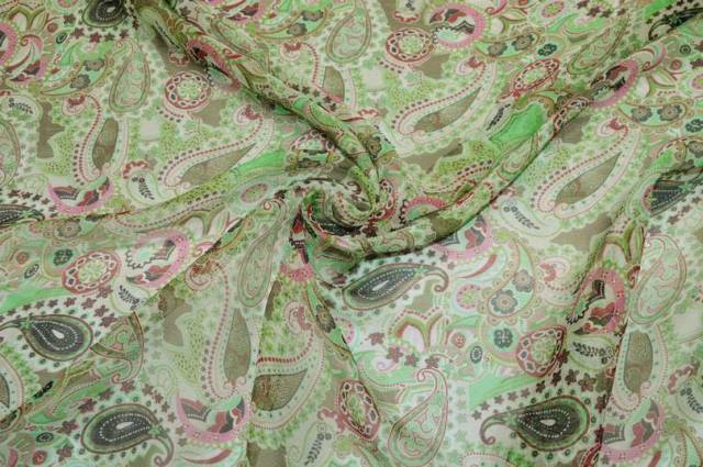 Vendita on line tessuto chiffon pura seta fantasia cashmere moda verde - occasioni e scampoli