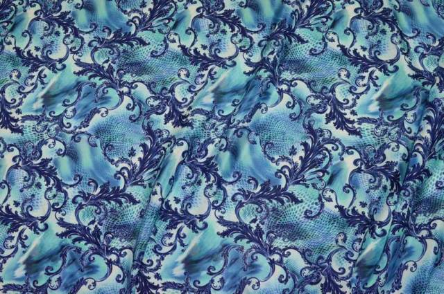 Vendita on line tessuto crepe pura seta fantasia alta moda azzurro - tessuti abbigliamento sete fantasia