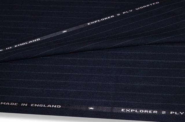 Vendita on line scampolo tela lana gessata blu notte made in england - occasioni e scampoli lane e cashmere