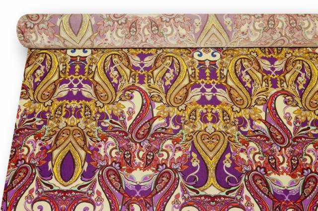 Vendita on line tessuto maglina pura viscosa fantasia cashmere giallo viola - occasioni e scampoli magline di
