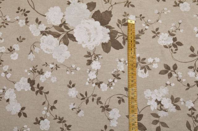 Vendita on line tessuto arredo fantasia floreale tortora - cotoni