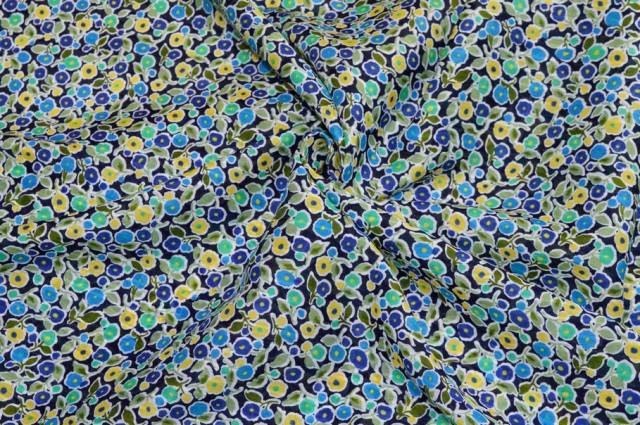 Vendita on line tessuto batista puro cotone fiore giallo blu - cotoni fantasie e frutti