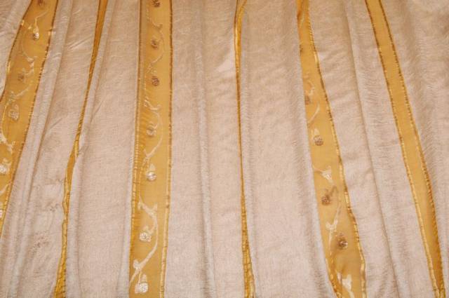 Vendita on line tessuto tenda organza panna ricamo oro - tessuti per