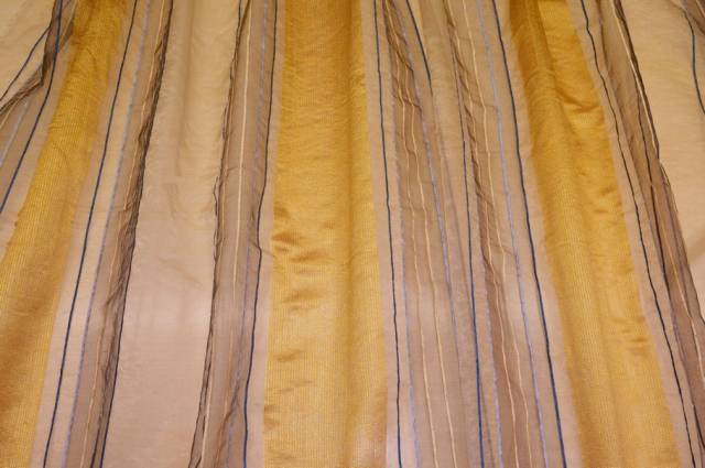 Vendita on line tessuto tenda organza righino oro blu - tessuti per