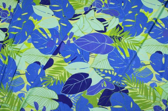 Vendita on line tessuto maglina viscosa fantasia tropicale azzurra - tessuti abbigliamento magline / jersey/tessuto in