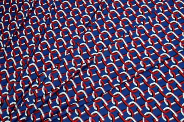 Vendita on line tessuto maglina viscosa fantasia geometrica rosso blu - tessuti abbigliamento viscosa fantasia