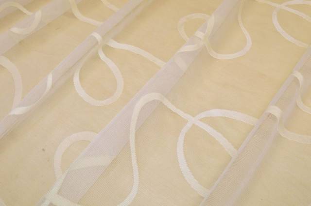 Vendita on line tessuto tenda organza fantasia cerchi astratti panna - tessuti per