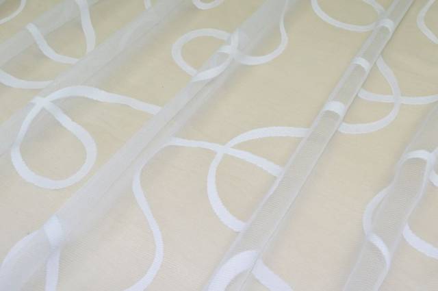 Vendita on line tessuto tenda organza fantasia cerchi astratti bianca - tessuti per